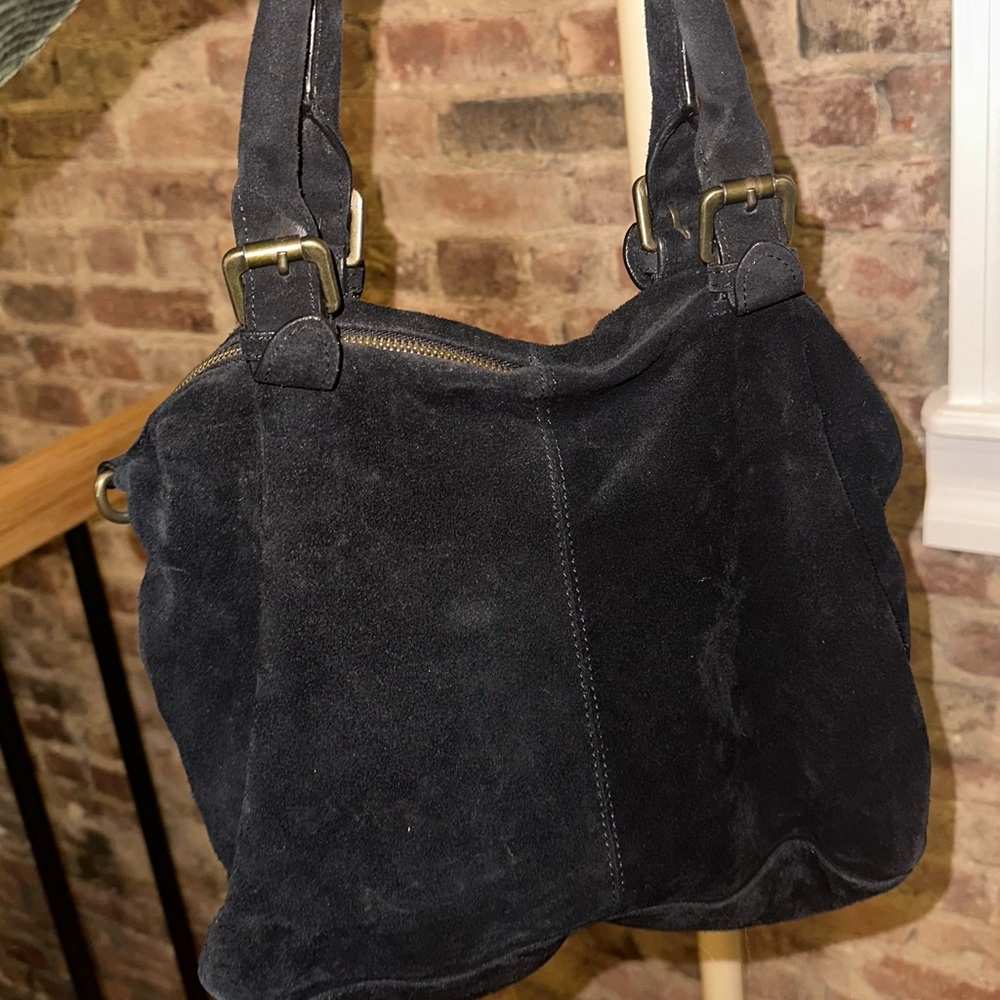 Black suede leather hobo